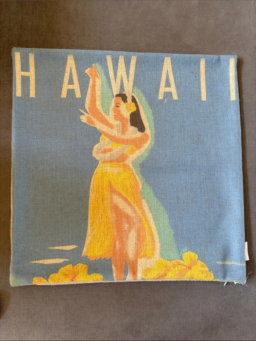 Hawaii Hula Girl Decorative Throw Pillow Cover - 17” Blue & Yellow
